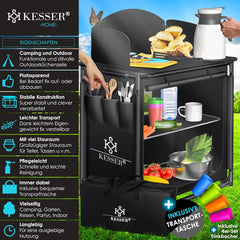 KESSER® Campingkeuken, incl. draagtas en bekerset, campingkast, vouwkast, met aluminium frame, reiskeuken, keukenbox, tentkast, outdoor camping keuken, zwart/zwart, type F2