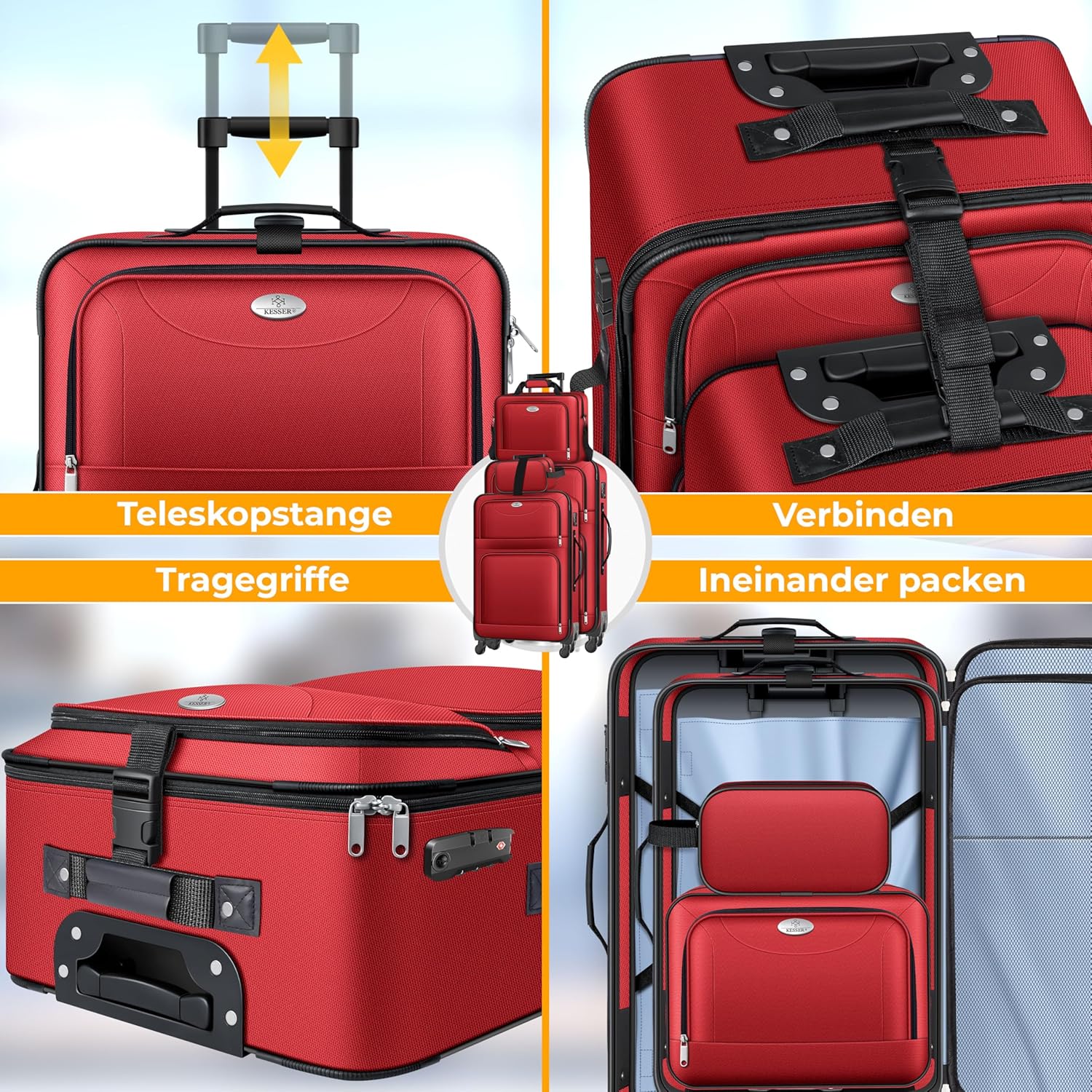 KESSER® Reiskofferset - 4-delig - Trolley - Kofferset - Rood