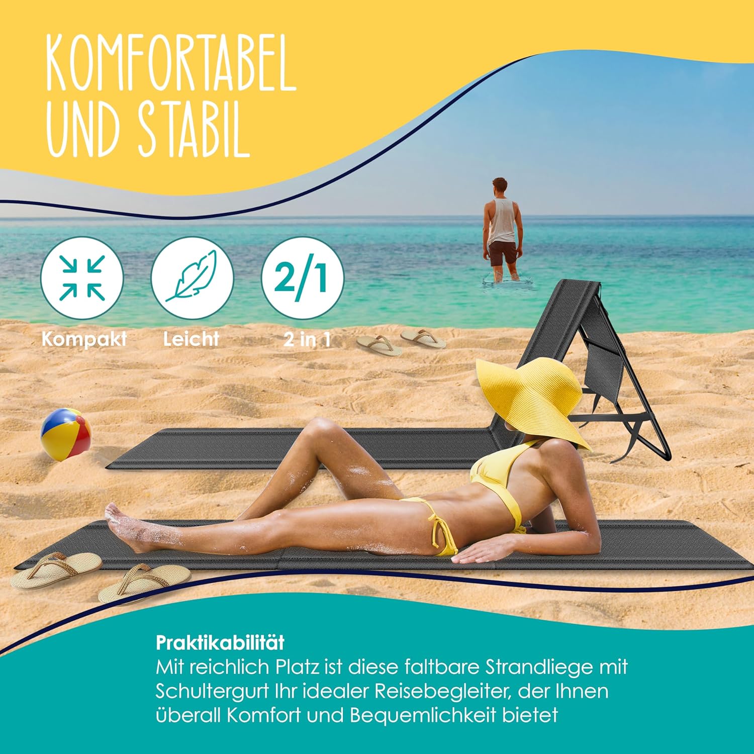 KESSER® Opvouwbare strandmatten - Ligstoel - Zwart •