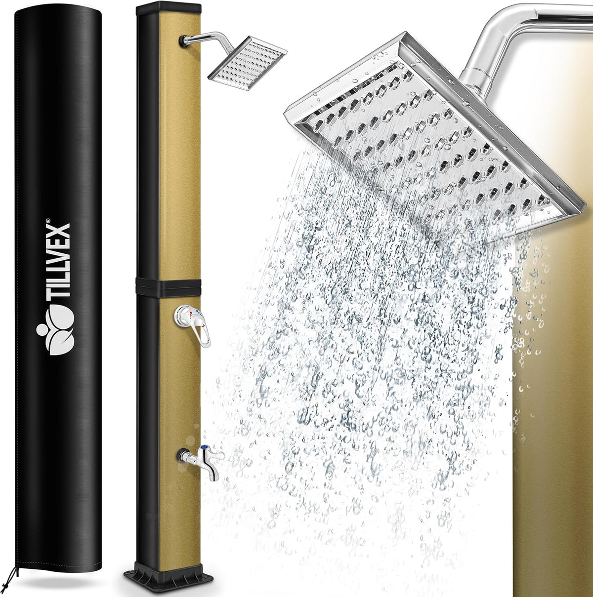 Buitendouche - Tuindouche - Zonneenergie - 40L - Zwart/Goud - Tillvex