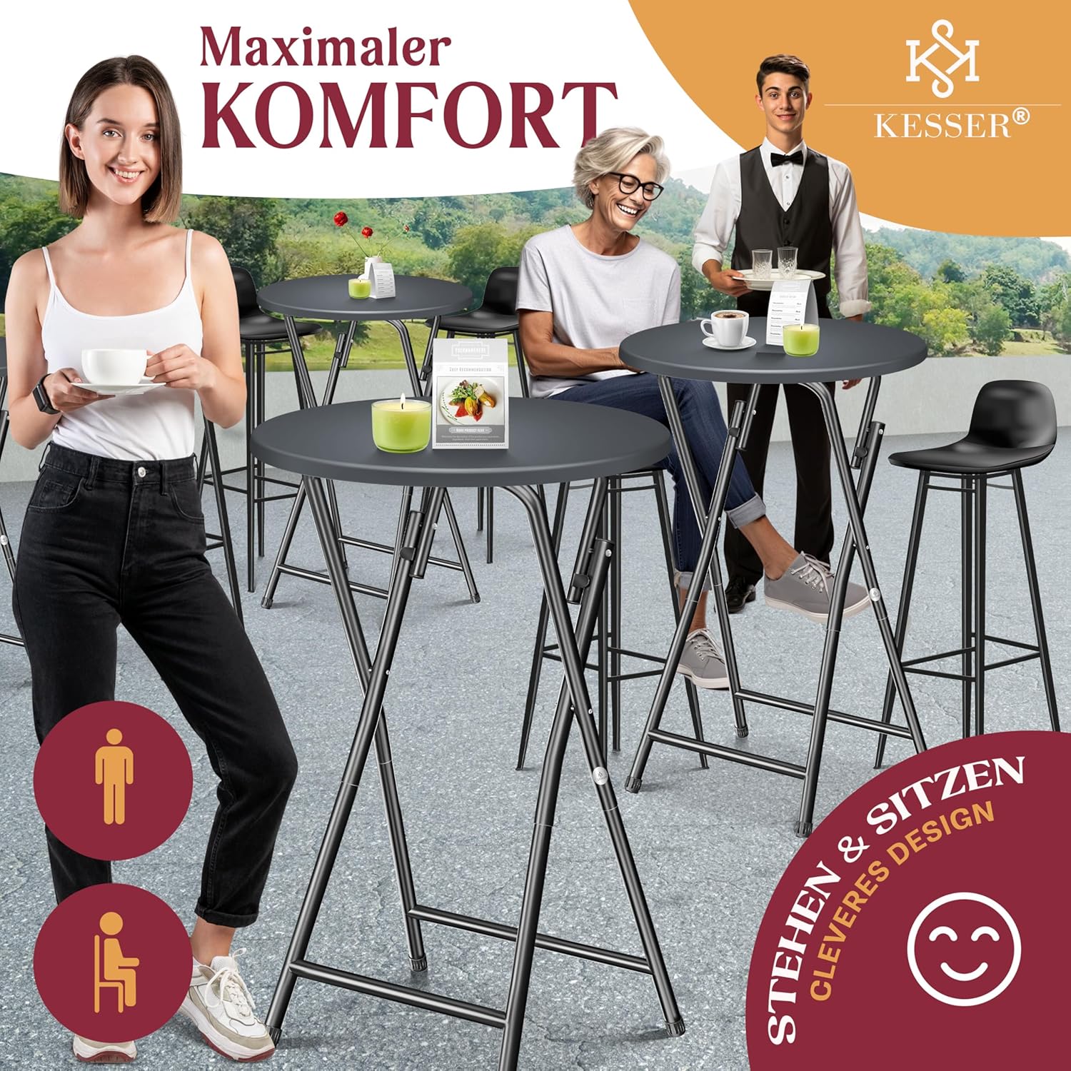 KESSER® Bartafel - Bistrotafel - Klaptafel - 110cm - Antraciet