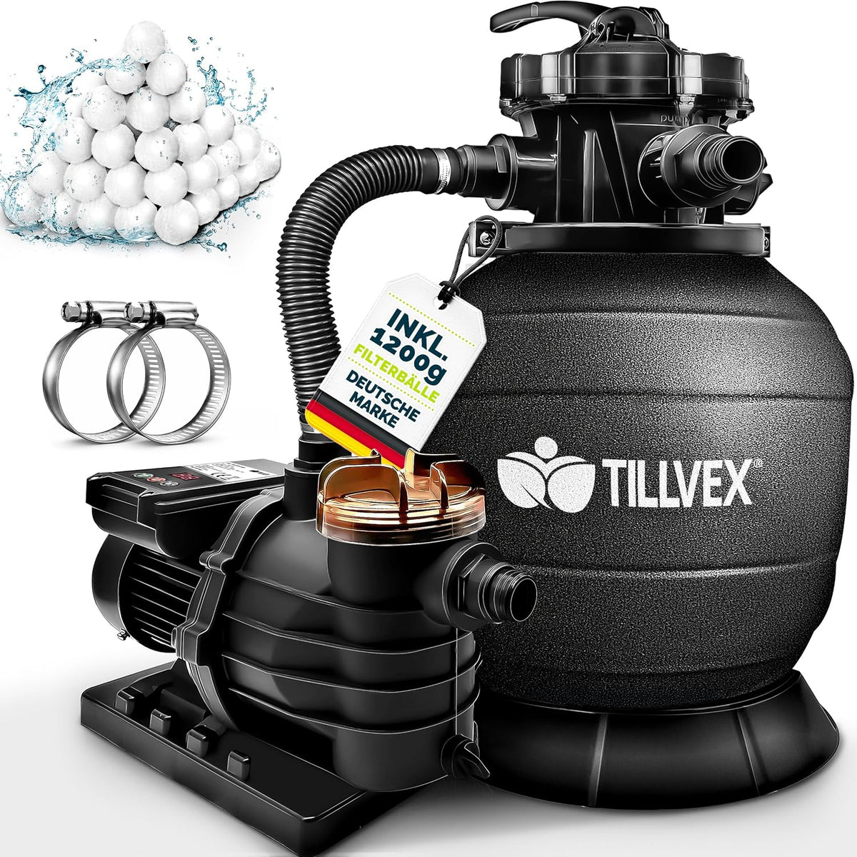 Zandfilterpomp - Zandfilter voor zwembad - met timer - 13200L/u - Zwart