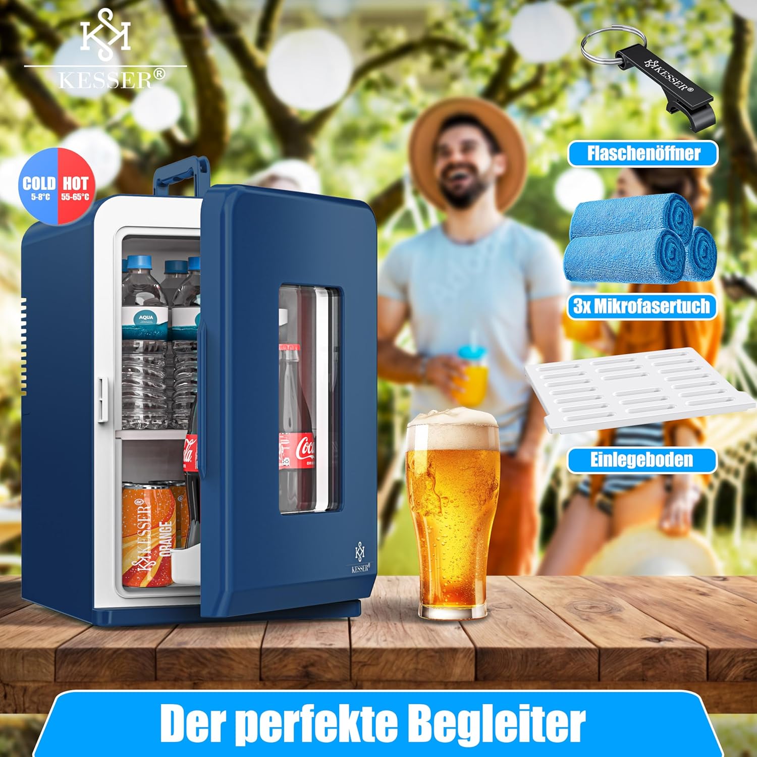 KESSER® Mini-koelkast - 15 Liter - 5-65°C - Marineblauw