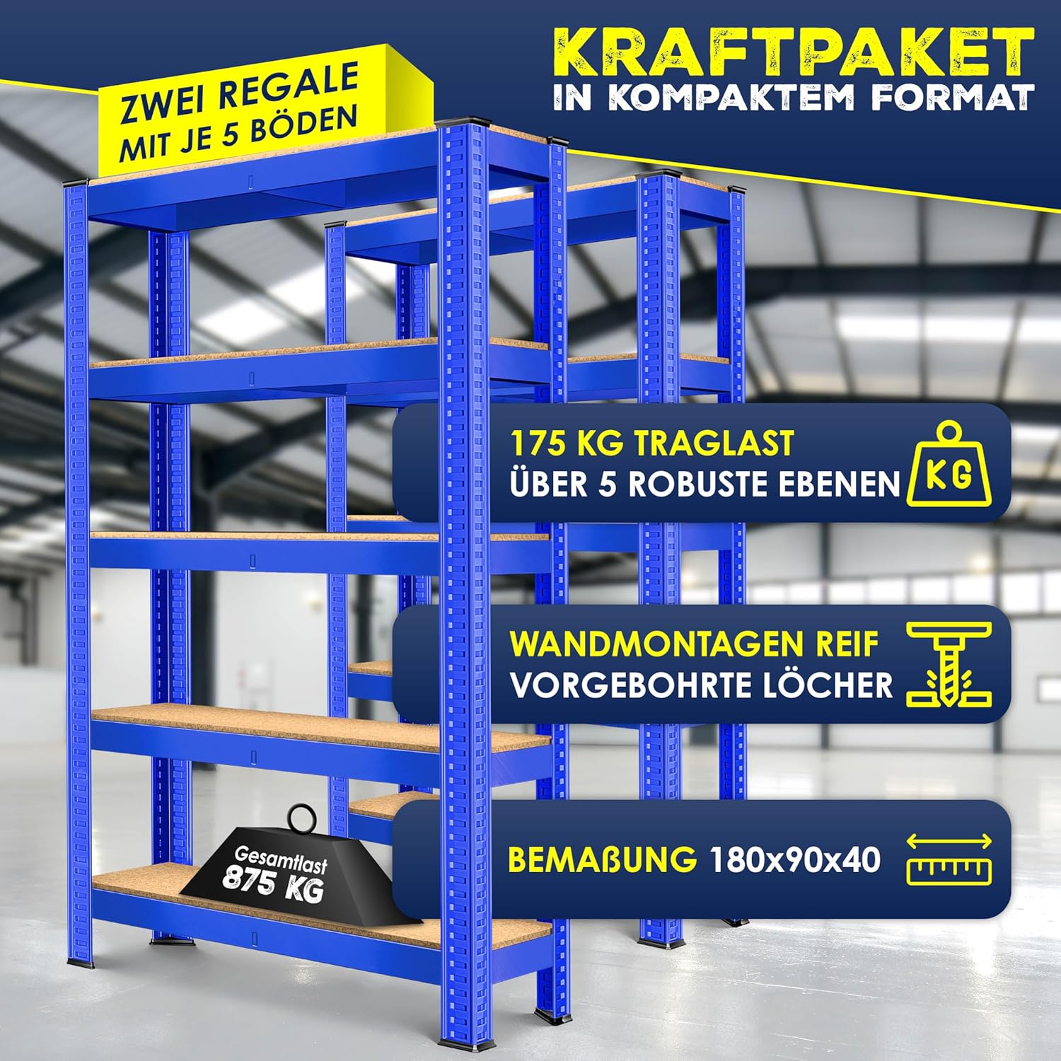 MASKO® Opbergrek - Stellingkasten - Set van 2 - Tot 875kg - Blauw
