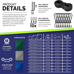 tillvex® Floordirekt Afdekzeil, 4x7 meter, met ingestanste ringen, 10 x spanrubber, 15 m touw, 650 g/m², waterdicht en scheurvast, premium pvc-zeil, universeel, voor vrachtwagen, zwembad, tuinmeubelen, tuinzeil