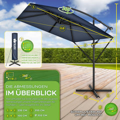 Zweefparasol - Tuinparasol - Parasol 235x235 cm - Met voet - Met Parasolhoes - Blauw - Tillvex