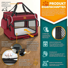 Reisbench hond - Draagtas hond - Transportbox - 83x58x58 cm - XL - Rood - TRESKO