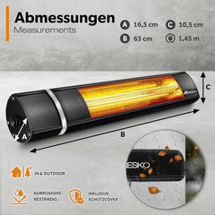 Infrarood Verwarming - Terrasverwarmer - Elektrische Heater - Zwart - TRESKO®