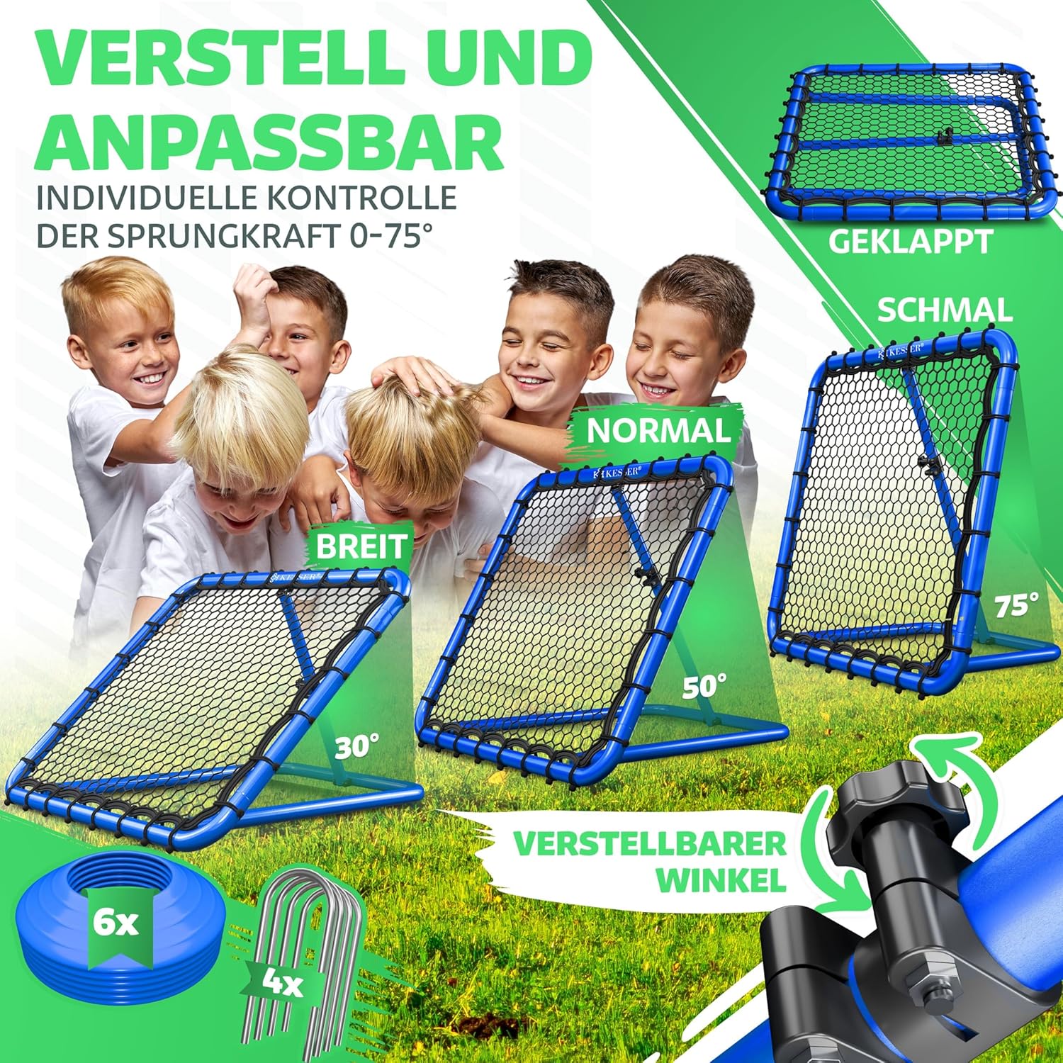 KESSER® Voetbal Rebounder - Kickback - Tchouk - 128x128cm - Blauw •