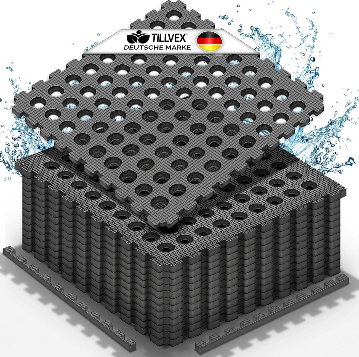 tillvex® Zwembadmat, 4 stuks met gaten, 51 x 51 cm, onderlegmat, zwembad & kinderbadje, vloermat outdoor, zwembadonderlegger, vloerbescherming, matten, whirlpool, tegels, warmte-isolerend