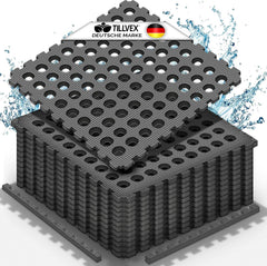 tillvex® Zwembadmat, 4 stuks met gaten, 51 x 51 cm, onderlegmat, zwembad & kinderbadje, vloermat outdoor, zwembadonderlegger, vloerbescherming, matten, whirlpool, tegels, warmte-isolerend
