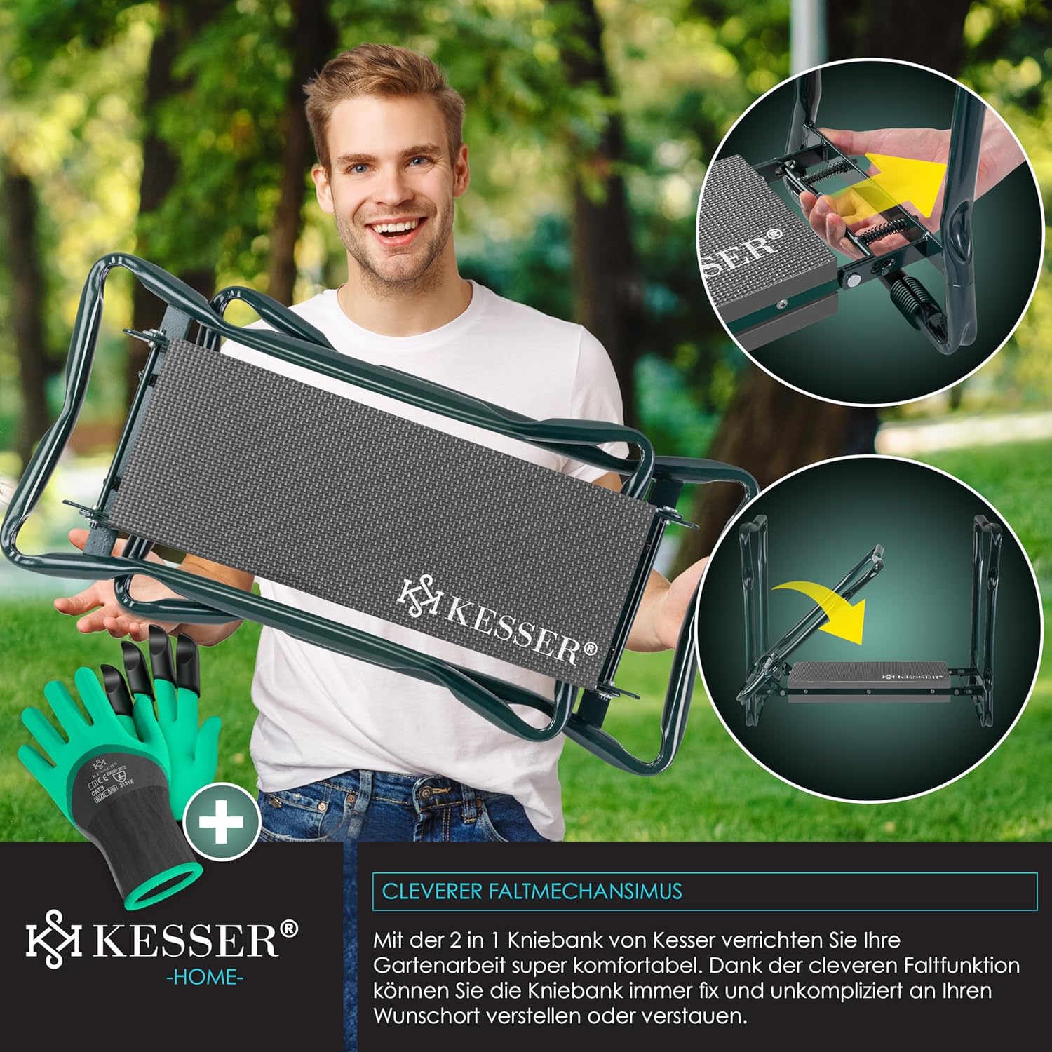 KESSER® 2in1 Kniebank - Tuinkruk - Kniesteun - Antraciet