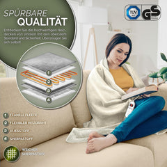 sinnlein® Elektrische deken met automatische uitschakeling, 180 x 130 cm, elektrische warmtedeken met 9 temperatuurniveaus, knuffeldeken, wasbaar, bed, bank, elektrische deken, beige