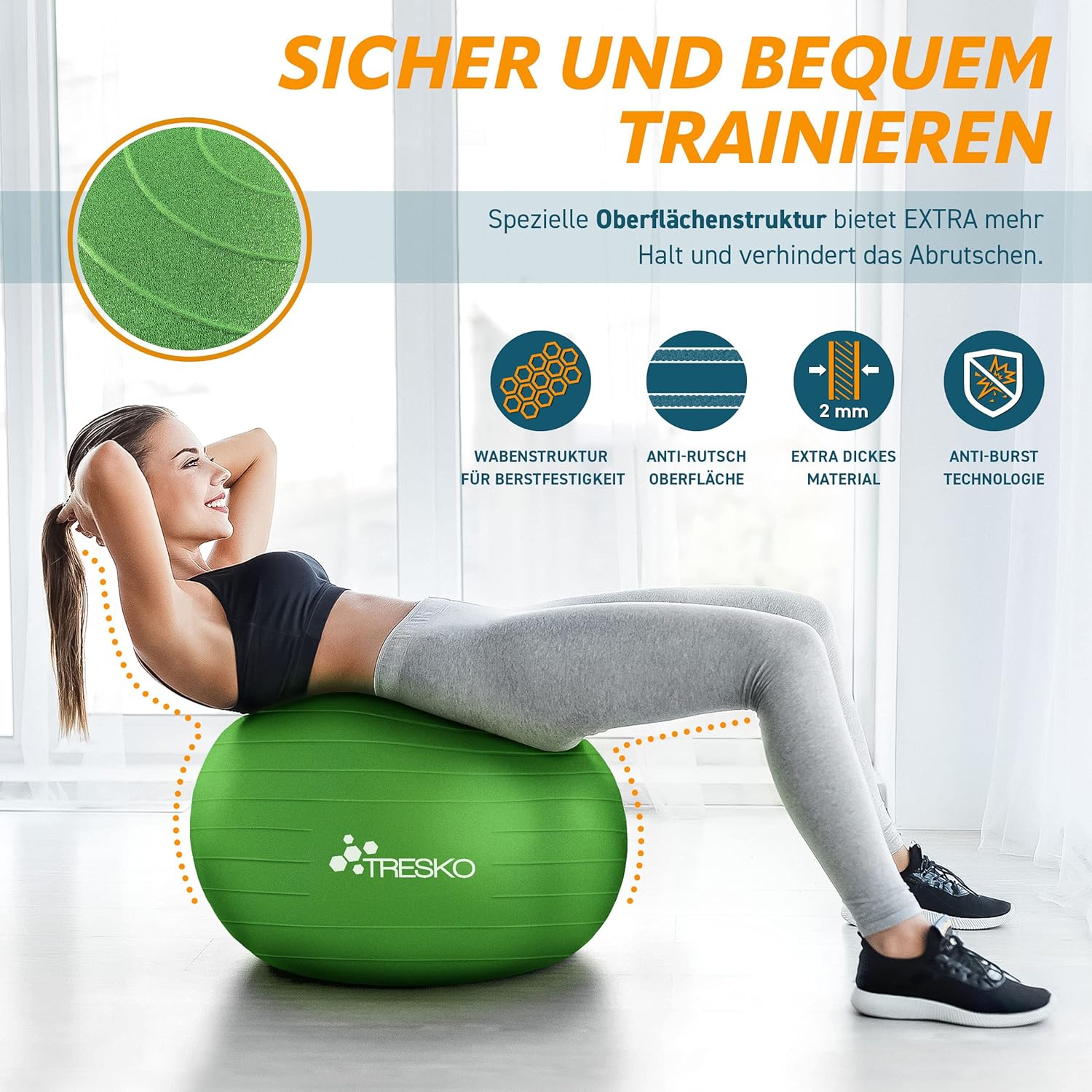 Fitness bal - Yoga bal - Pilates bal - Zwangerschapsbal - 65cm - Groen