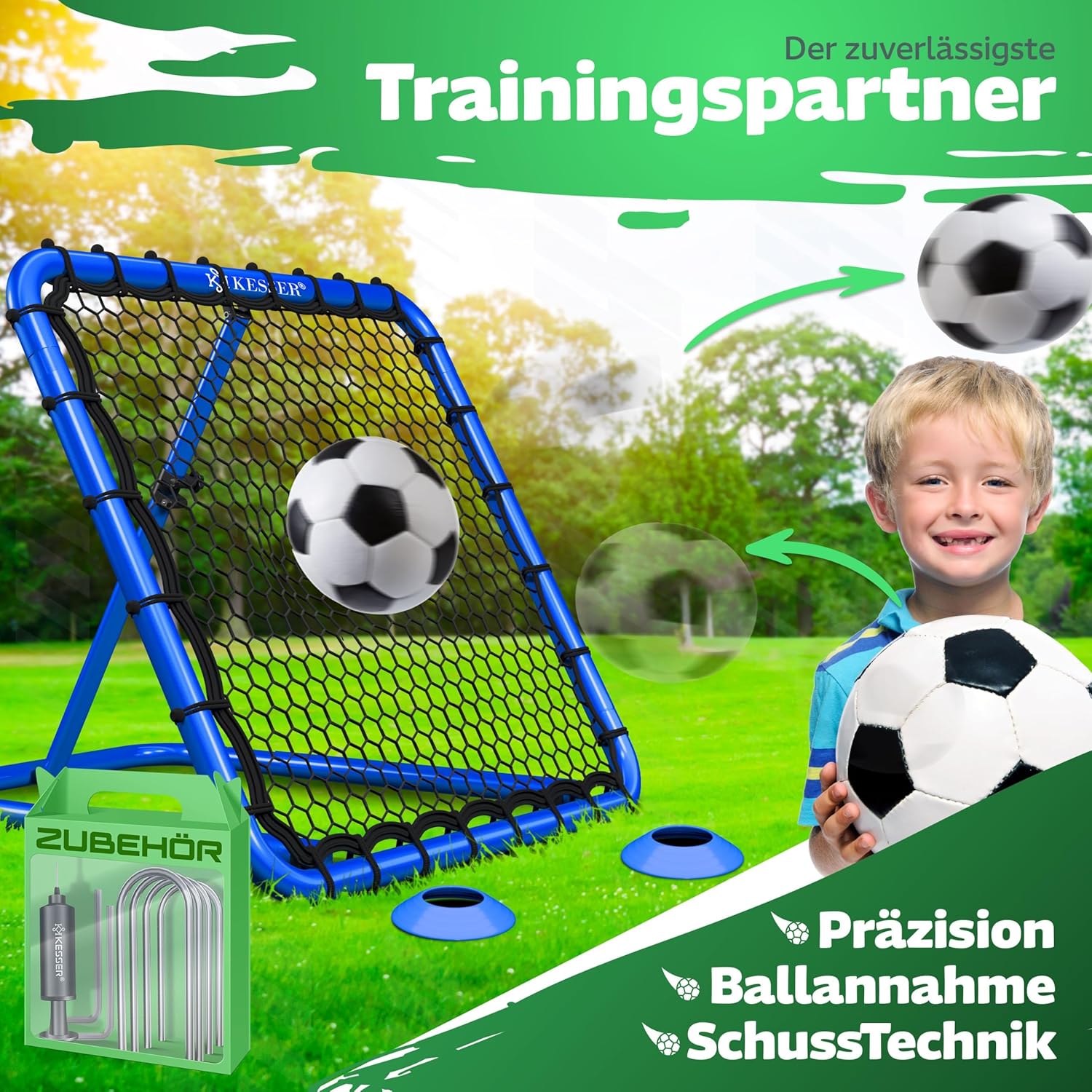 KESSER® Voetbal Rebounder - Kickback - Tchouk - 128x128cm - Blauw •