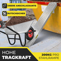 MASKO® 2 x oprijplaat, laadplat, laadrail, verzinkt staal, antislip, 200 kg per stuk, max. 400 kg per paar, voor motorfiets, ATV, quad, auto, aanhangerhelling