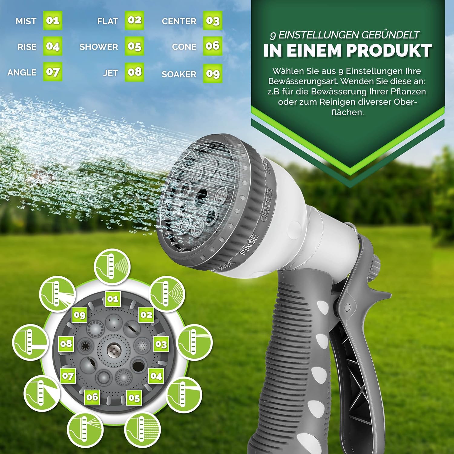 tillvex Slanghaspel water 30 + 2 m met wandhouder + draaggreep | slanghaspel met handdouche en tuinslang | 180° draaibaar | wandslanghaspel met automatisch oprolmechanisme | grijs •