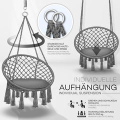 Hangstoel - Binnen & Buiten - Hangschommel - Tot 200kg - Grijs - Tillvex®