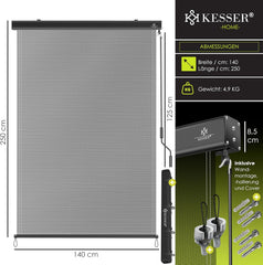 KESSER® Klemluifel - Balkonluifel - Zonwering - 140x250cm - Grijs