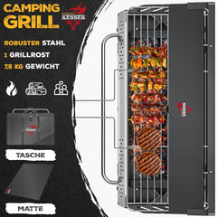 KESSER® Klapgrill, draagbare campinggrill met frame, houtskoolgrill van gepoedercoat staal, inclusief grillrooster, grillmat en draagtas, opvouwbaar, ideaal voor camping, picknick en vissen
