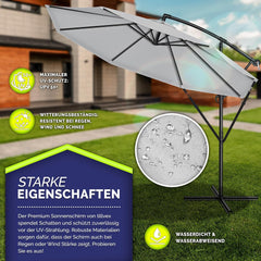 tillvex Aluminium parasol + afdekking Ø 300 cm met zwengel, zweefparasol met standaard en windscherm, tuinparasol, uv-bescherming aluminium, zwengelparasol, marktparasol, waterdicht, 360 graden, grijs