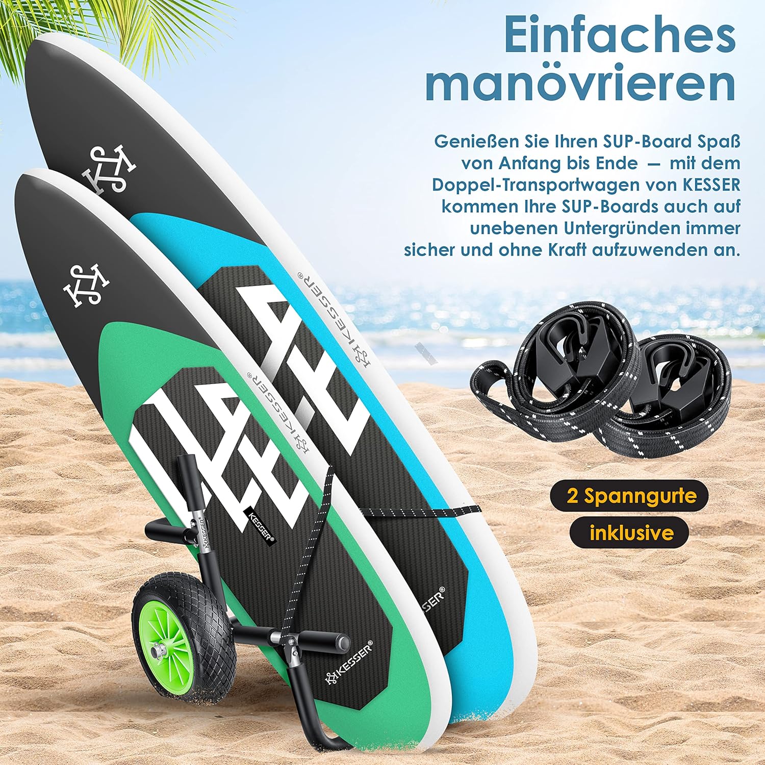 KESSER® Transportkar voor Surfplank - Vouwbaar - Zwart •