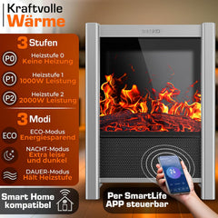 Sfeerhaard elektrisch - Elektrische haard - Met verwarming - 2000W - Grijs - TRESKO