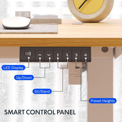 FLEXISPOT QS1 PRO Elektrisch Sta-bureau - Hoogteverstelbaar Zit-sta Bureau - Thuiskantoor/Studiekamer met Bekerhouder & Haken - 4-stands geheugenmodule - (140x60 cm) Esdoorn