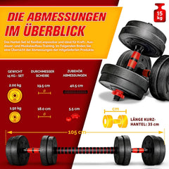 Dumbells set - Gewichten set - Halterset - Verstelbaar - 15 kg - Rood - RE:SPORT