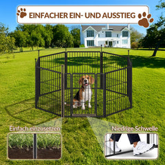 FOBYFURNY Puppinguitloop, metalen puppybox, 60 cm hoog, opvouwbare buitenren met deur, voor binnen en buiten, dierenbox, doe-het-zelf, 8 draadpanelen, puppyrooster, zwart
