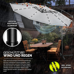 Tillvex® LED Parasol - Zweefparasol - Ø350cm - 360° Draaibaar - Wit
