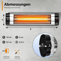 Terrasverwarmer - Infrarood Verwarming - Elektrisch - Heater - 2500W - Zilver - TRESKO®