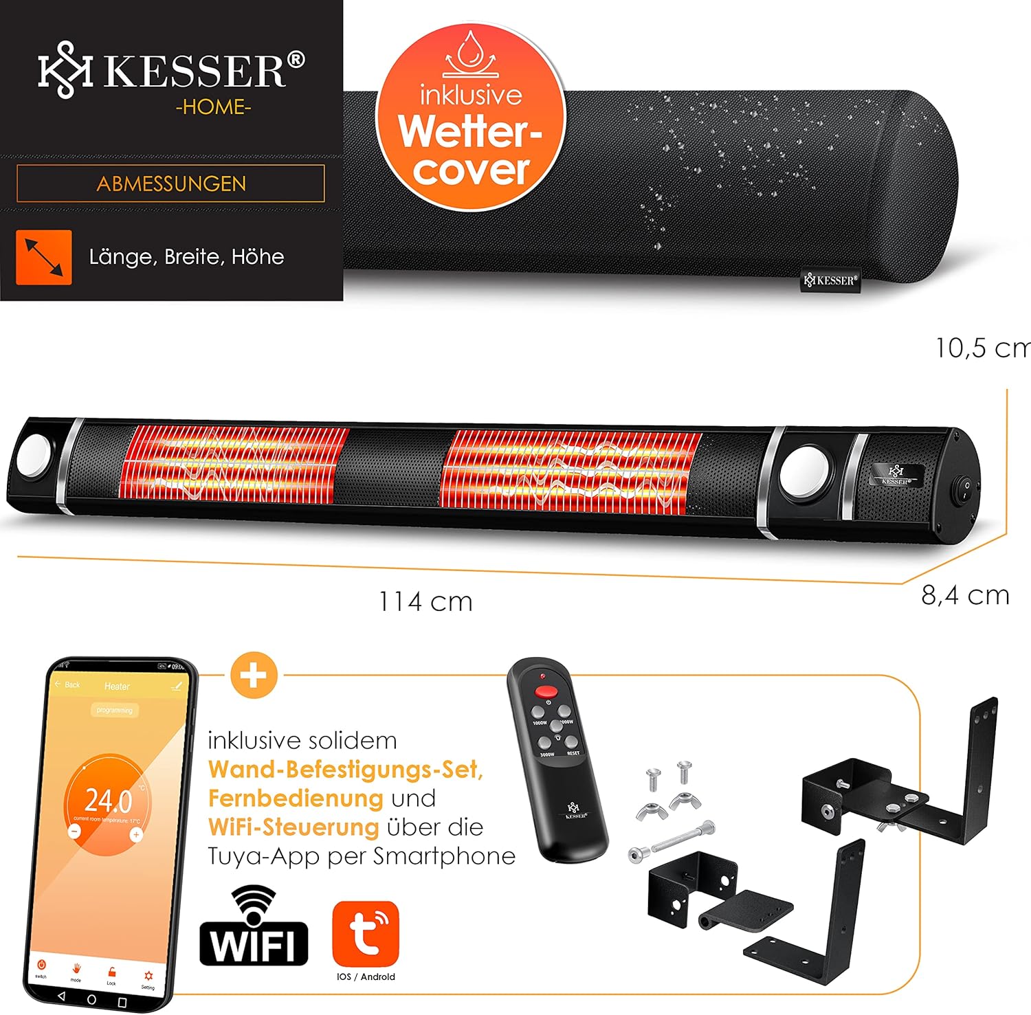 Infrarood Verwarming - Terrasverwarmer - Elektrische Heater - Zwart - KESSER®