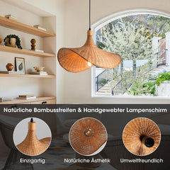 Parrot Uncle Boho rotan hanglamp, 50 x 40 cm, bamboe lampenkap, mand hanglamp, in hoogte verstelbaar, E27-fitting voor eetkamer, woonkamer, slaapkamer, hal (geen gloeilamp) [energieklasse A]