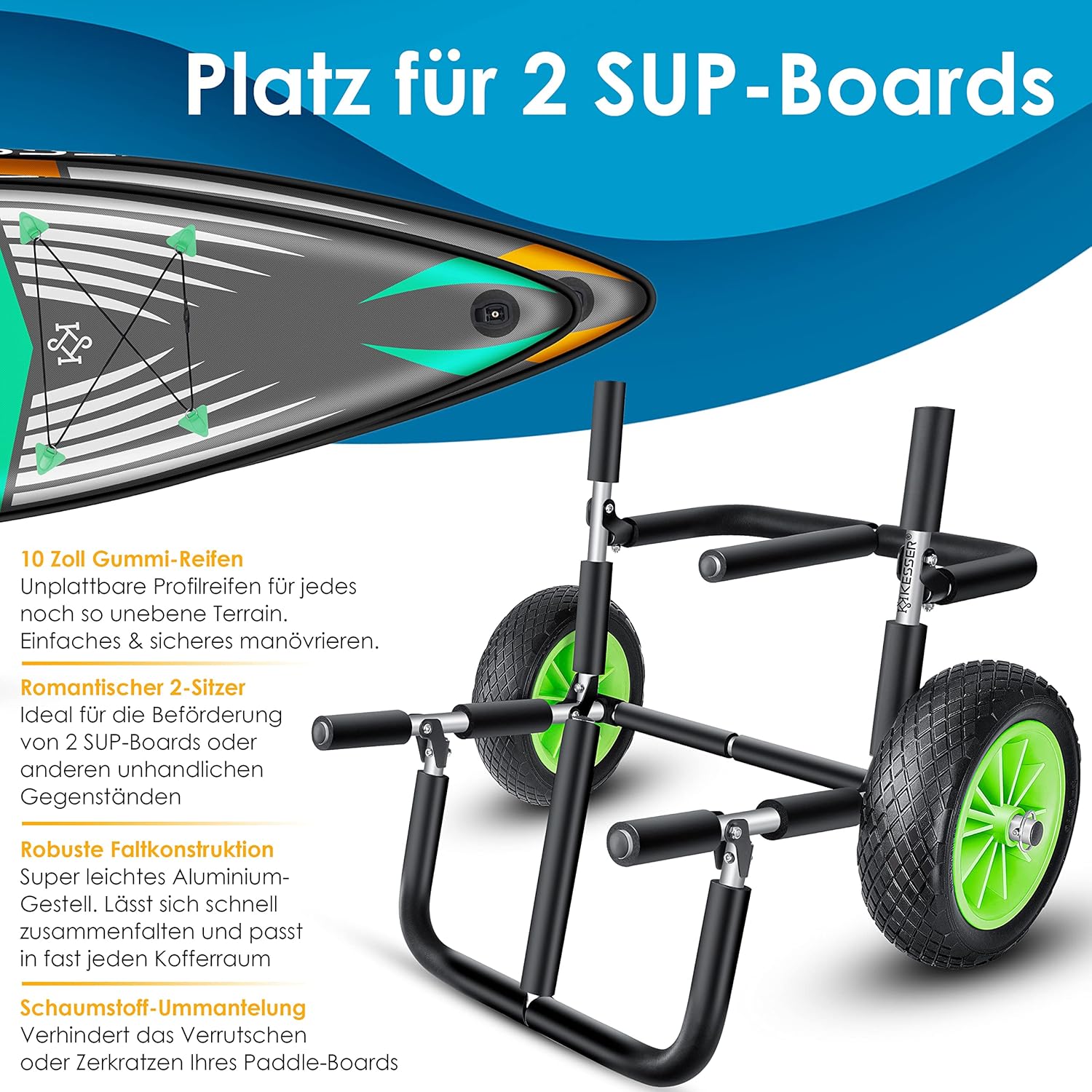 KESSER® Transportkar voor Surfplank - Vouwbaar - Zwart •