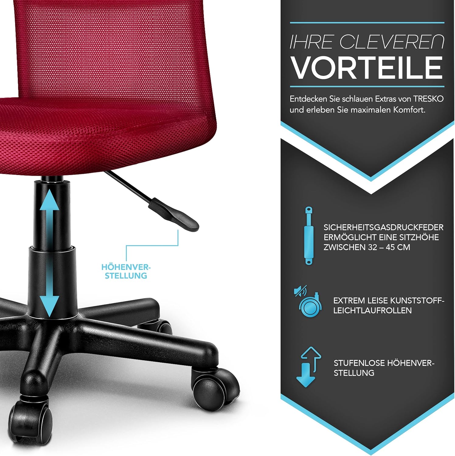 Ergonomische Bureaustoel - Verstelbaar - Rood - TRESKO