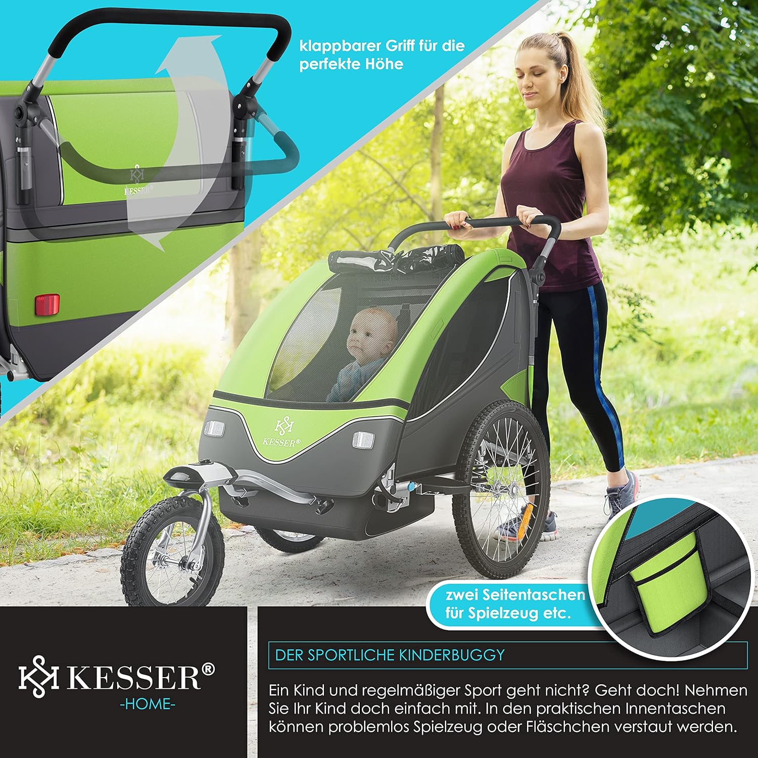 Fietskar kinderen - Fietsaanhanger - tot 40kg - Groen •