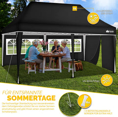 tillvex Paviljoen, 3 x 6 m, waterdicht, pop-up vouwpaviljoen, in hoogte verstelbaar, tuintent, uv-bescherming 50+, partytent met tas voor de tuin, zwart, met 3 zijdelen