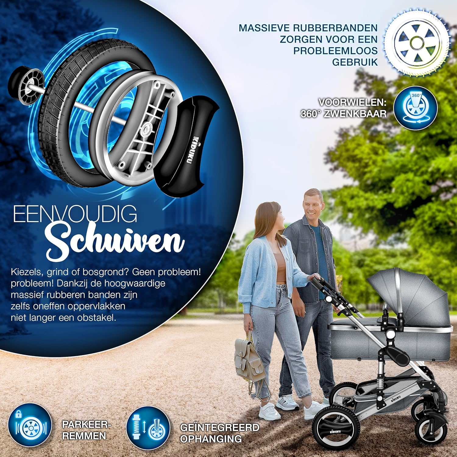 Kinderwagen 3 in 1 - Buggy - Wandelwagen - Kinderbuggy - Lichtgrijs - KIDUKU®