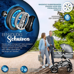 Kinderwagen 3 in 1 - Buggy - Wandelwagen - Kinderbuggy - Lichtgrijs - KIDUKU®