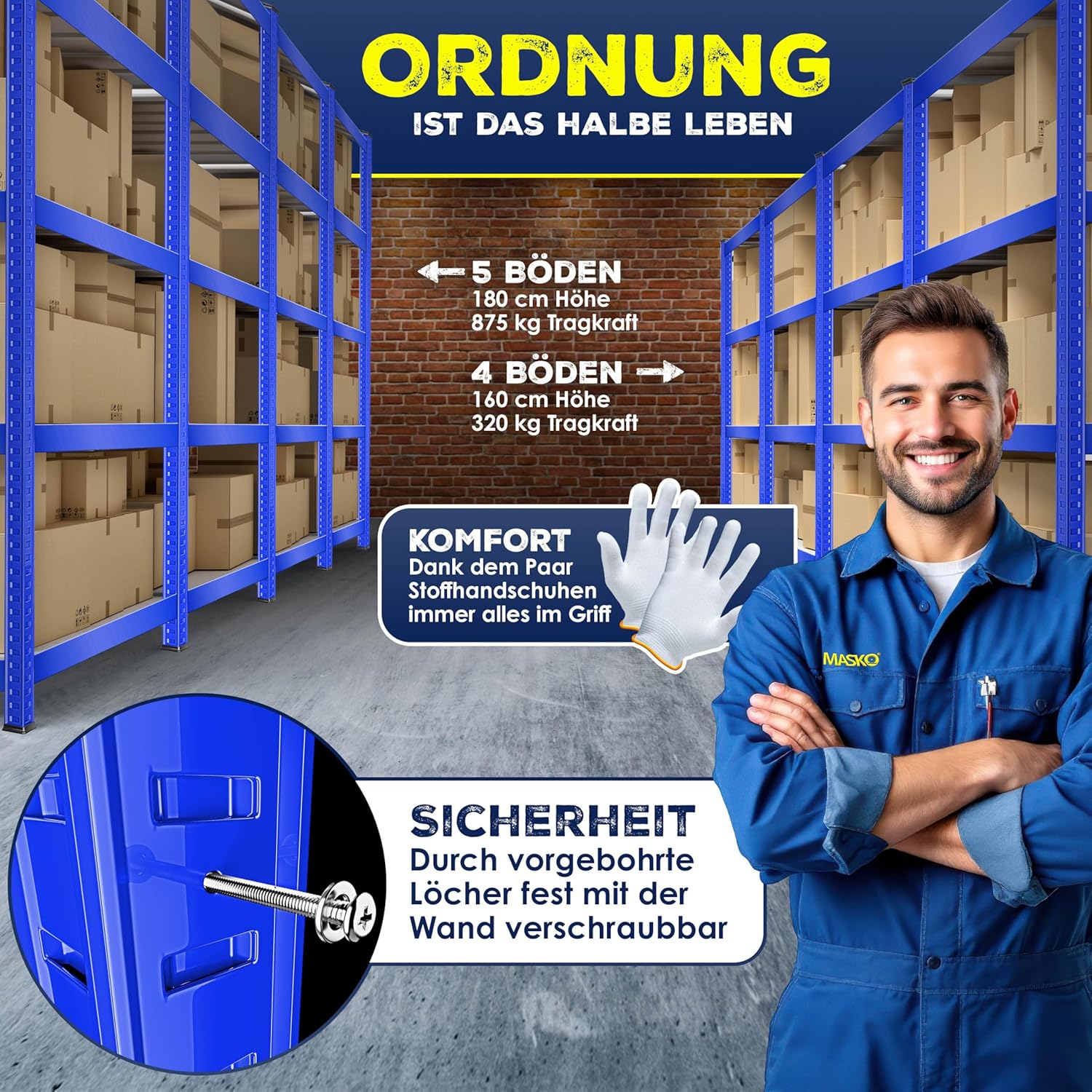MASKO® Opbergrek - Stellingkasten - Set van 2 - Tot 875kg - Blauw