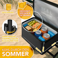 TRESKO® Opvouwbare bolderkar met dak, koelvak en zijrolluiken, handwagen, max. belastbaar tot 150 kg, transportwagen met massief rubberen banden en parkeerremmen (voor en achter) en 3-punts gordel