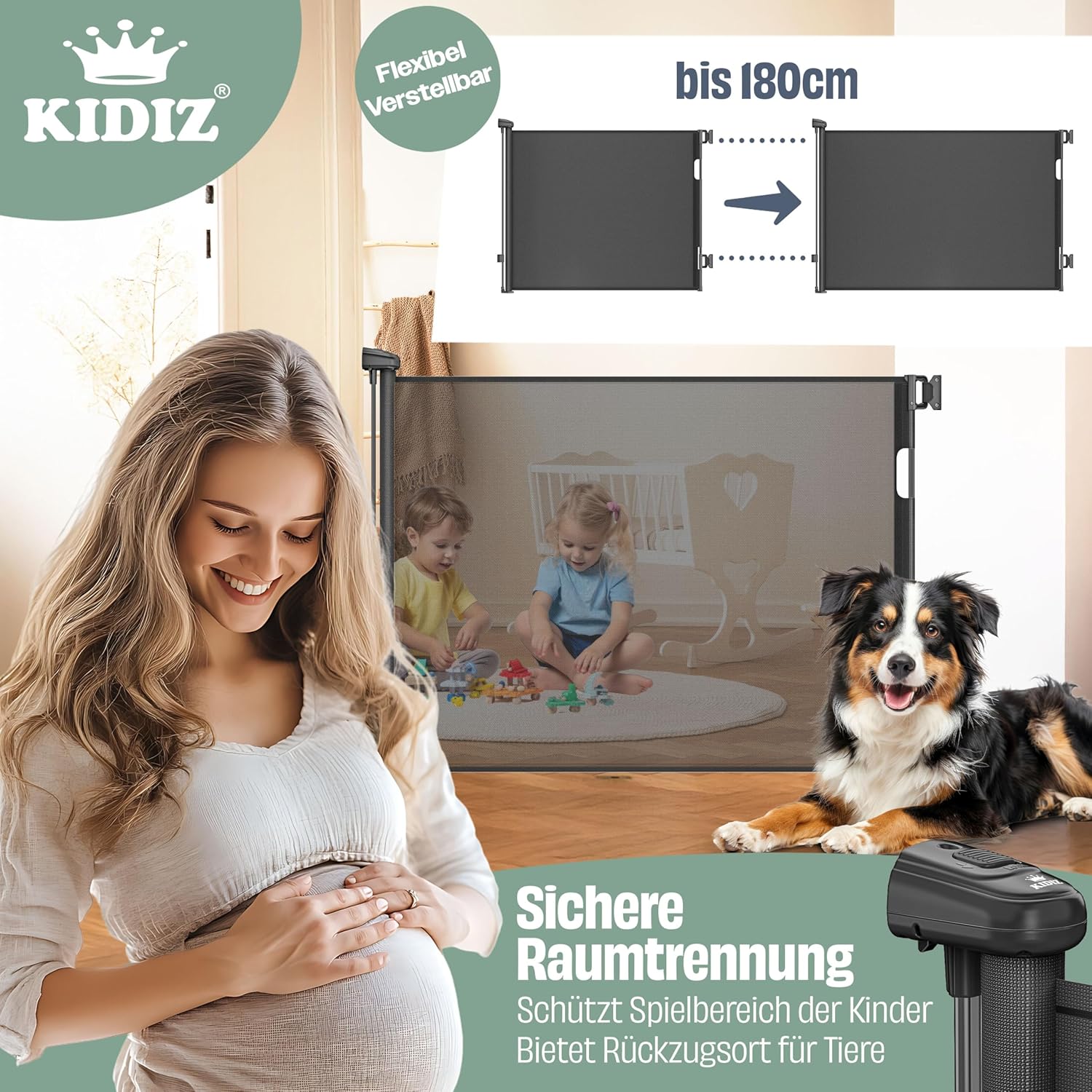 KIDIZ® Verstelbaar Traphekje - Veiligheidshekje - tot 180cm - Antraciet