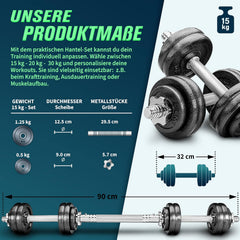 Dumbells set - Gewichten set - Halterset - Verstelbaar - 15 kg - RE:SPORT