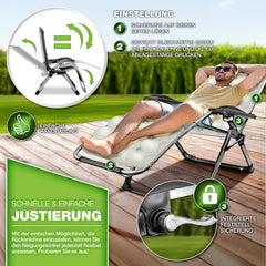 tillvex® Ligstoel, inklapbaar, tot 200 kg, zonnebed, tuinligstoel, weerbestendig, voor balkon, tuin en terras, outdoor ligstoel verstelbaar met dikke bekleding, relaxstoel, nekkussen, beige