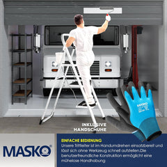 MASKO® Trapladder, vouwladder met 3 treden, belastbaar tot 150 kg, antislip, incl. handschoenen, gereedschapshouder en automatisch slot, wit