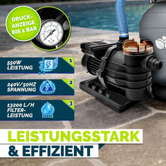 Zandfilterpomp - Zandfilter voor zwembad - 13200L/u - Grijs - Tillvex