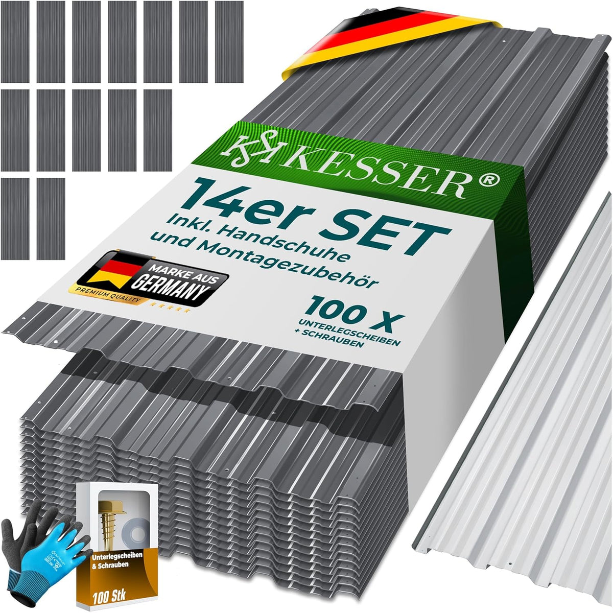 KESSER® Dakplaten - Dakpanelen - Golfplaten - 14 stuks - Antraciet