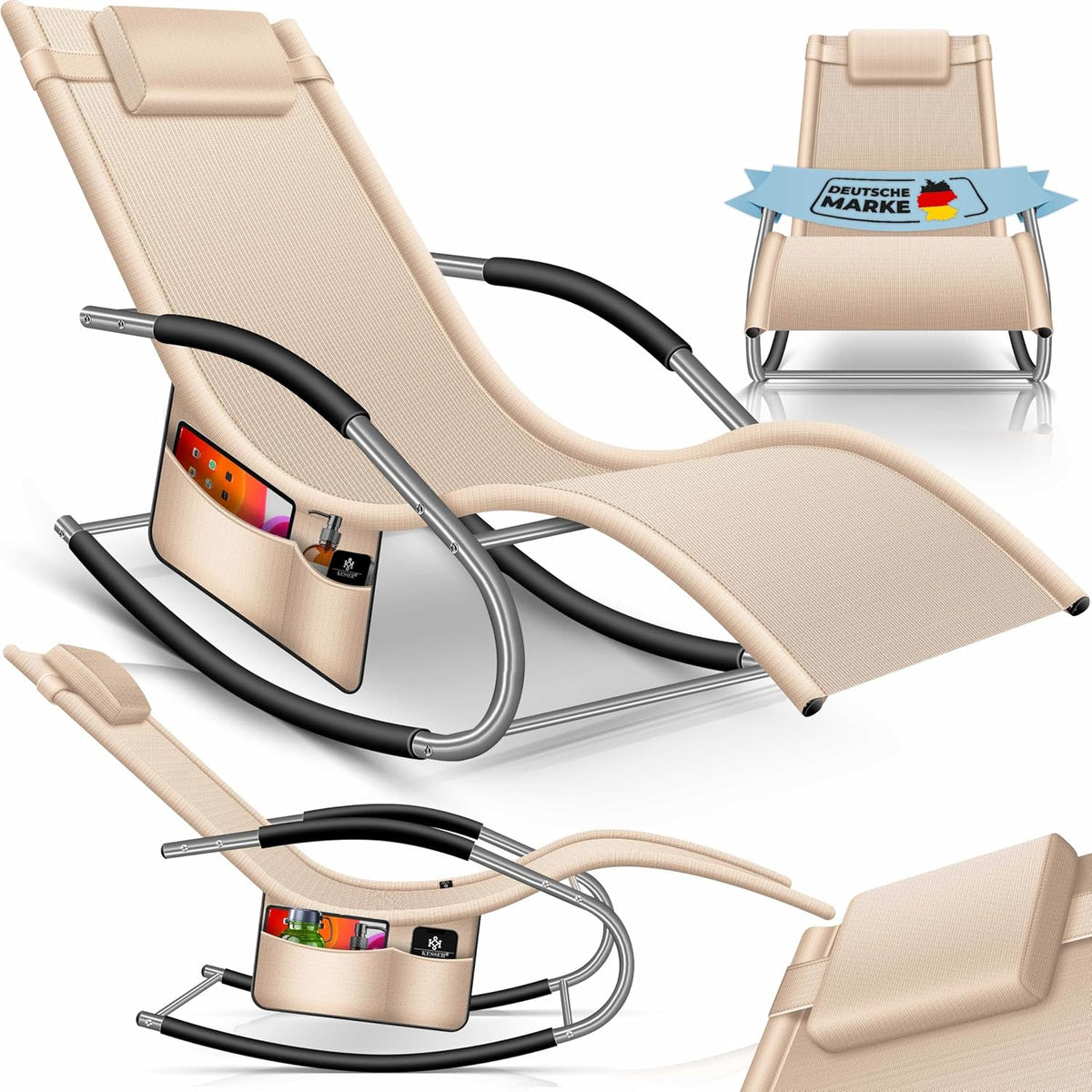 Ligbed - Ligstoel - Zonnebed - Relaxstoel - Beige - KESSER®