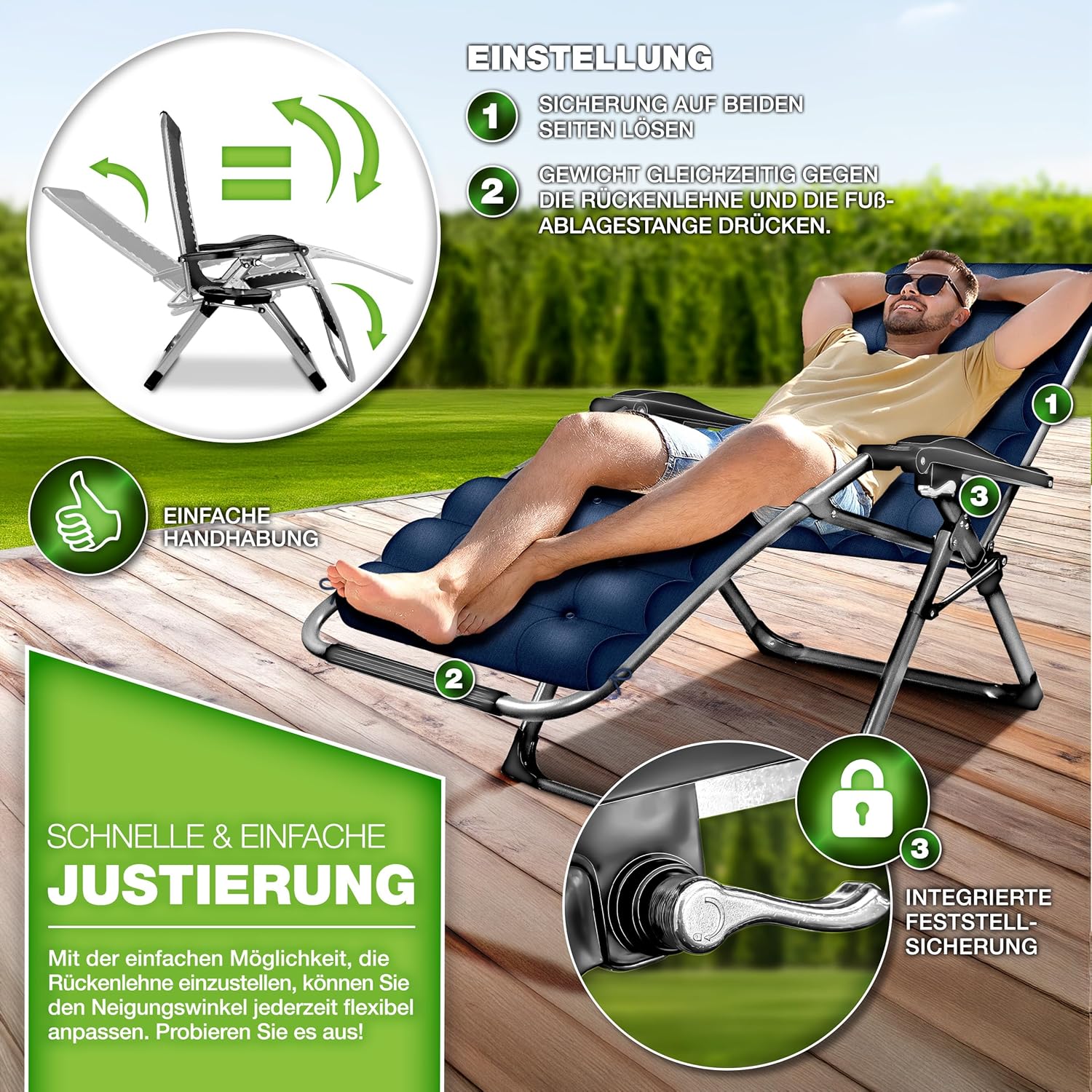 Tuinstoel - Ligstoel - Verstelbaar - Opvouwbaar - Blauw - Tillvex®